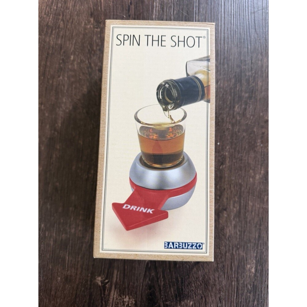 Barbuzzo Spin The Shot Party Drinking Game with 2 oz Heavy Duty Glass Red Silver